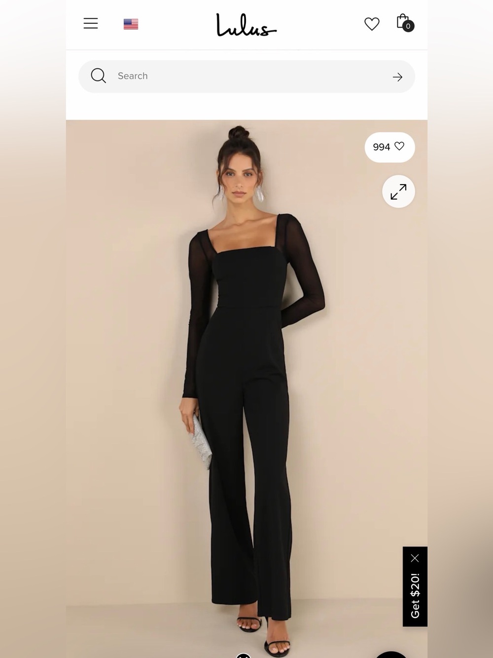 Lulu's Black Square-Neck Long-Sleeve Wide-Leg Jumpsuit